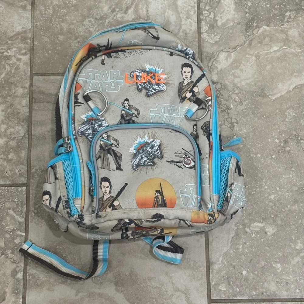 Pottery Barn Kids Star Wars‎ Rey Millennium Falcon Backpack Tan Blue Small